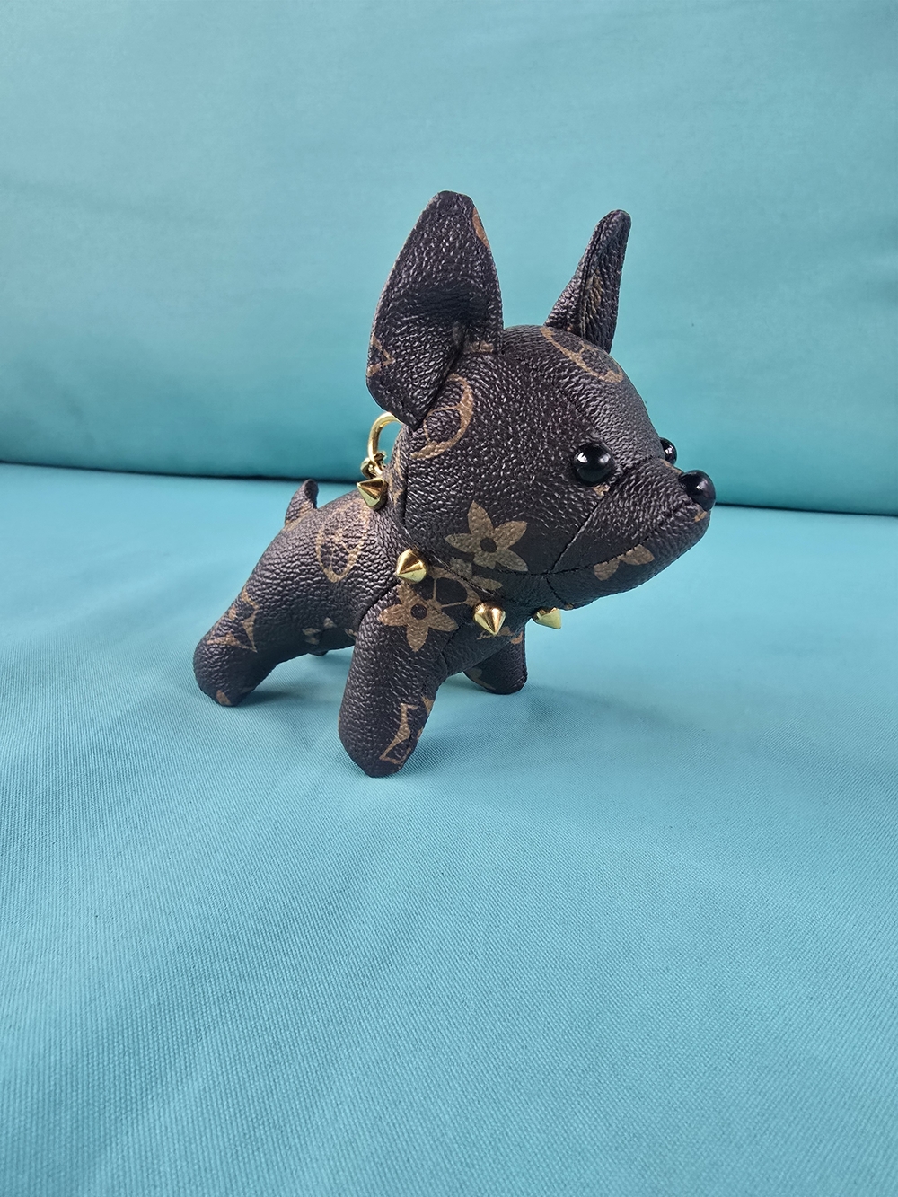 Studded Collar Dog Bag Charm - Brown - Picture 5 of 6